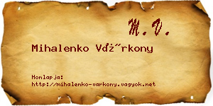 Mihalenko Várkony névjegykártya